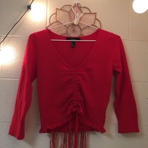 red cropped sweater